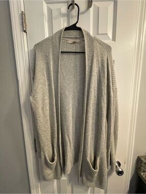 LOFT Light Gray Open Front Knit Cardigan Sweater with Pockets